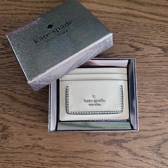 NWT！NEW! Kate Spade Madison Boxed Crystal Card Holder Cream Rhinestone shinny - Picture 1 of 6